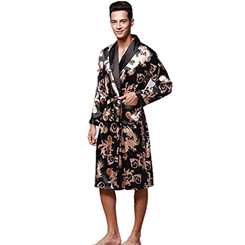Image of ZUEVI Men's Kimono Robe Silk Satin Long Sleeve Spa Bathrobe Lightweight Soft Silky Pajamas Robes