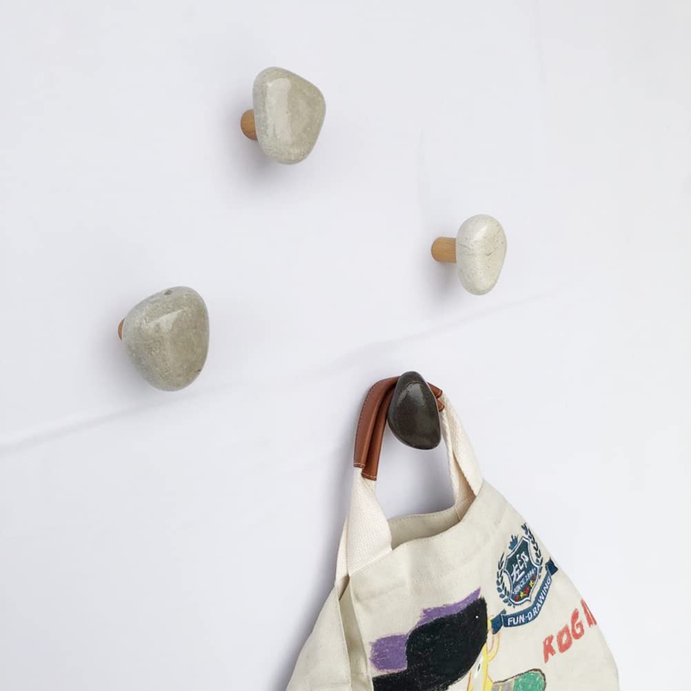 Paquete de 4 ganchos de piedra natural montados en la pared con placa trasera de madera, para toallas, abrigos, batas, gorras