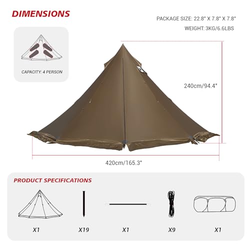 Carpa Tipi Camping Ligera Impermeable para 2-4 Personas miniatura 2