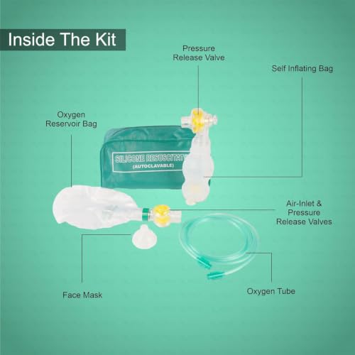 Image of OTICA Silicone Ambu Bag Kit with Mask & Oxygen Tube | Autoclavable Manual Resuscitator Bag Valve Mask (BVM) | Latex- Free Emergency CPR Ventilation Kit for Pediatric Care - Child (500 ml)