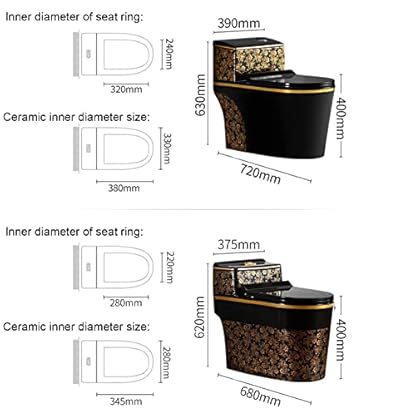 WOTZOV WC Schwarzgold Keramiktoilette Haushaltstoilette Luxuriös Leise Bequeme Sitzhöhe Verlängerte Doppelspülung Toilette Im Europäischen Stil,B-400mm，B 400mm – Bild 8
