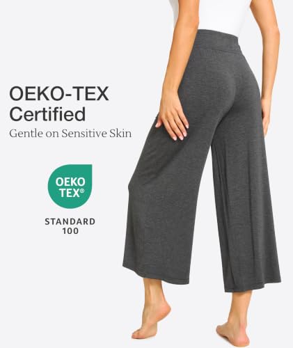 Image of GYS Bamboo Viscose Wide Leg Gaucho Cropped Pants, High Waist Capris Cloud-Soft Pajama Pants with Pockets, Flowy Yoga Pants