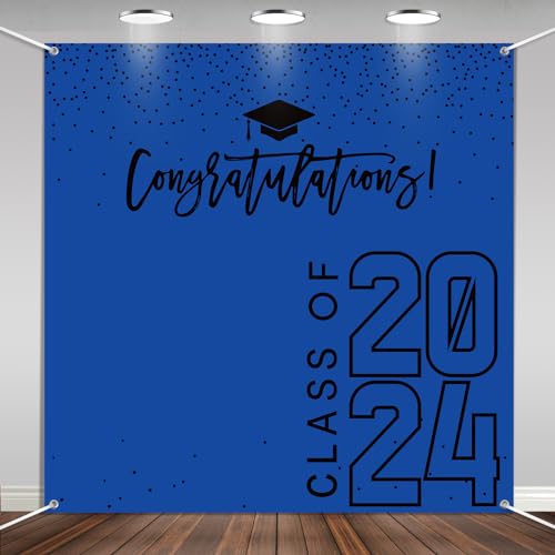 Class of 2024 Graduations Backdrop Black Gold Congrats Grad Party Photo Background, 6 * 6ft Large Booth Props Congratulations Banner for 2024 Graduation Party Decorations Supplies?Blue Black?