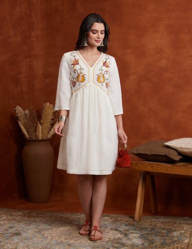 Image of Amazon Brand - Myx Women's Cotton Embroidered Dress | A-Line | Knee-Length | Casual Summer Outfit (Available in Plus Sizes)