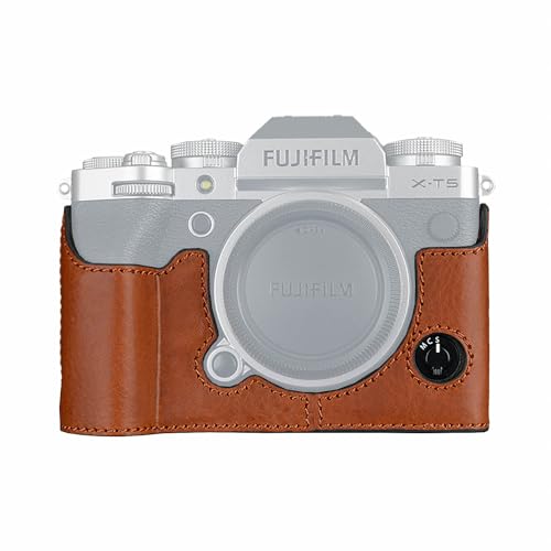 JISYIWOWボディーハーフケース 対応 FUJIFILM X-T5カメラケース ボディケース バッテリーの交換でき 三脚ネジ穴付き 本革 (ブラウン)