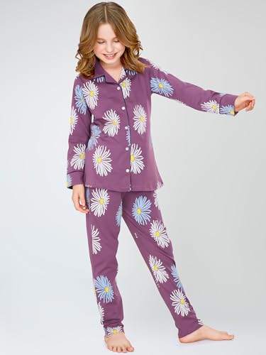 Image of ZEYO Night Suit for Girl's Floral Printed Cotton Night Dress of Shirt and Pajama Set 5538