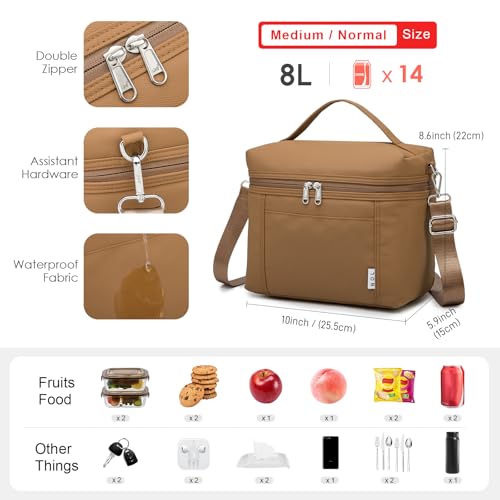 Image of NOL Natural Organic Lifestyle Insulated Lunch Bags for Women Cooler Bag Lightweight Nylon Waterproof Lunch Box For Work (Medium(normal),Brown