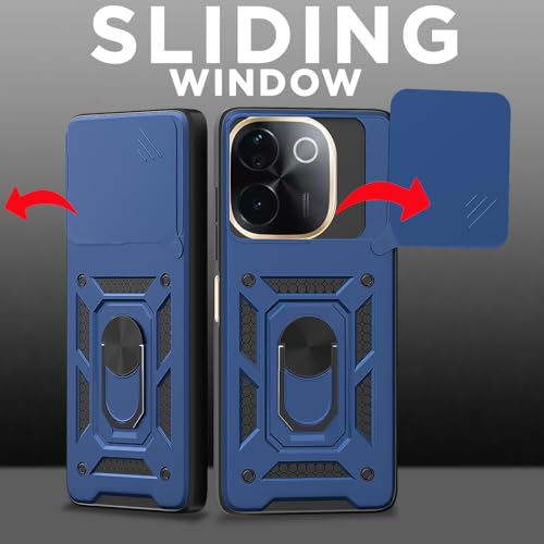 Image of Pikkme D10 Tough Armor Bumper Case | 360 Protection Case | Sliding Camera Shield Cover & Ring Holder Stand Back Cover for Vivo T3 Pro 5G / iQOO Z9s Pro 5G (Blue)