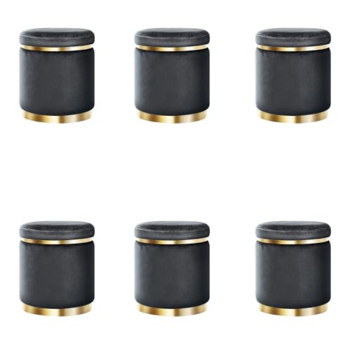 Image of Paamwood Velvet Sitting Stool - Luxurious Ottoman Footrest for Bedroom & Living Room, Wooden Sofa Side Stool, Makeup Chair, Pouf for Home & Office Decoration (Black of 6)