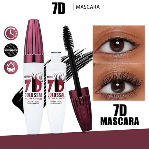 Image of 7D Waterproof Mascara, Black Lengthening Thickening Softer Fuller Lashes Mascara, Smudge-Proof, Gentle Formula, Daily Use (2Pcs)