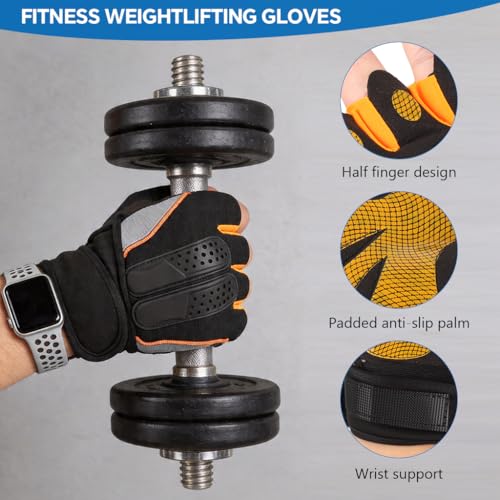 Image of PROBEROS Gym Gloves, Fitness Weightlifting Gloves with Wrist Support, Half Finger Gym Gloves for Men & Women, Padded Anti-Slip Palm Workout Gloves for Weightlifting, Training, Cycling-M