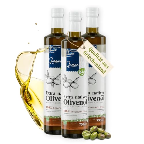 Jassas Bio Olivenöl 3x750ml - 100% Bio Koroneiki Oliven - Neue Ernte 25/26 - extra nativ - fruchtig...