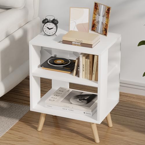Aenuert Night Stand, White Kids Nightstand, Modern End Table with Open Storage, 2-Tier Nursery Bedside Table for Small Space, Living Room, Bedroom