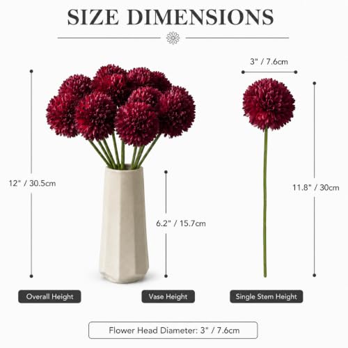 Image of Mandy's 12pcs Artificial Burgundy Ball Chrysanthemum Flowers