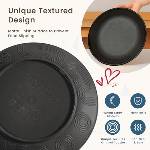 Image of Homienly 40-Pieces Wheat Straw Dinnerware Set, Kitchen Plastic Wheat Straw Dinnerware Set - Service for 8, Unbreakable Lightweight Dish Set for Kitchen, Camping - Plates Set, Bowls, Cups Set(Black)