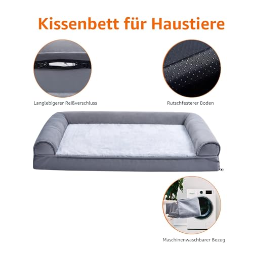 Amazon Basics Couchbett aus Schaumstoff für Hunde und Haustiere mit abnehmbarem Bezug, Grau, 112 x 89 x 20 cm (L x W x H)