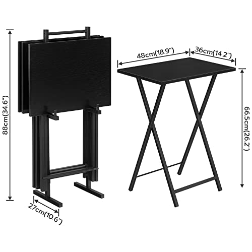 Image of HOOBRO Folding TV Tray Tables, Set of 4 TV Trays with Storage Rack, Industrial Side Table for Eating at Couch, Foldable Snack Table for Small Space, Easy Assembly, Black BK50BZ01