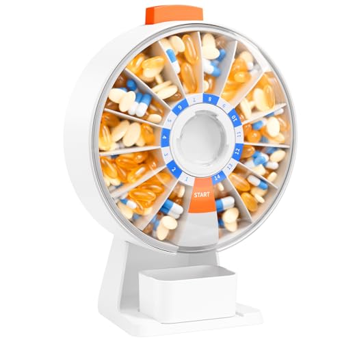 Daviky Pill Dispenser Daily, Large Pill Organizer with Wall-Mounted or Standing Use, 14 Days Pill Box, Push Button Design, Weekly Pill Organizer for Vitamin, Medicine.Supplement, Fish Oil