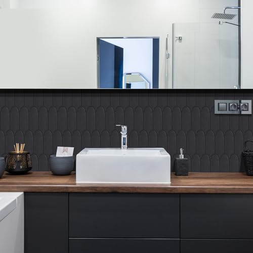 AdoDecor Peel and Stick Backsplash for Kitchen,Thicker Design Premium Matte Black Feather Peel and Stick Backsplash, Seamless Backsplash Tile for Bathroom,12"x 12"(10-Sheet) — view 5