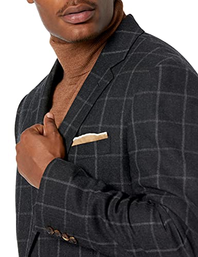 Amazon Brand - Buttoned Down Men's Classic Fit Italian Wool Windowpane Sport Coat, Charcoal, 40 Short #TOP2