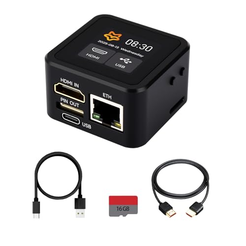 WayPonDEV PicoKVM Lightweight IP KVM, Black Housing with 1.54 Inch Touch Screen, Supports 1920x1080@60fps HDMI Video Input, HID Signal Output, Allows Remote Control of Devices (Full)