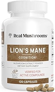 Real Mushrooms Lion’s Mane Capsules - Organic Lions Mane Mushroom Extract for Cognitive Function & Immune Support - Brain Supplements for Memory and Focus - Vegan Mushroom Supplement, 120 Caps
