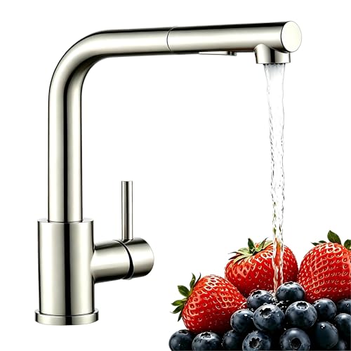 Baollansa Wasserhahn Küche,Küchenarmatur Ausziehbar mit Hochdruck,Spültischarmatur Küche mit Brause Zwei Wasserstrahlarten,Armatur Küche Mischbatterie Edelstahl 360° Schwenkbar（Gebürstet）
