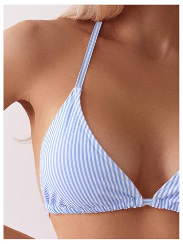 SweatyRocks Women's 2 Piece Bikini Set Striped Halter Triangle Swimsuit Backless High Cut Cheeky Bathing Suit3