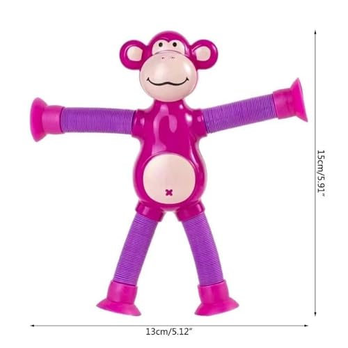 Image of LED Telescopic Suction Cup Monkey Toy, Pop Tubes Fidget Toys, Shape Changing Telescopic Sensory Tubes Fidget Tubes Sensory Toys Suction Toy, Funny Gift (LED Monkey 4)
