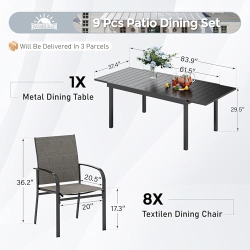 Image of SUNSHINE VALLEY 9pc Patio Dining Set, Extendable Metal Table & 8 Chairs