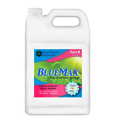 BlueMax Part B Gallon (128 oz) Premium Nutrients for All Gardens! | Grow Flowers, Herbs, Vegetables, Fruit | Soil Hydroponic Aeroponic Coco Coir Soil-Less | Blue Planet Nutrients