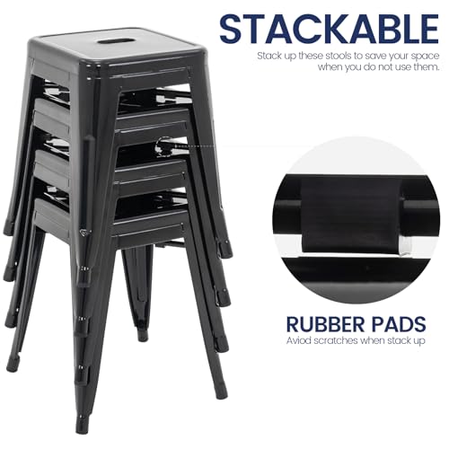 Image of Brage Living 18 Inch Industrial Metal Stools Set of 4, Stackable Classroom Stools, Backless Metal Dining Chairs for Indoor Outdoor, Kitchen Short (Black)
