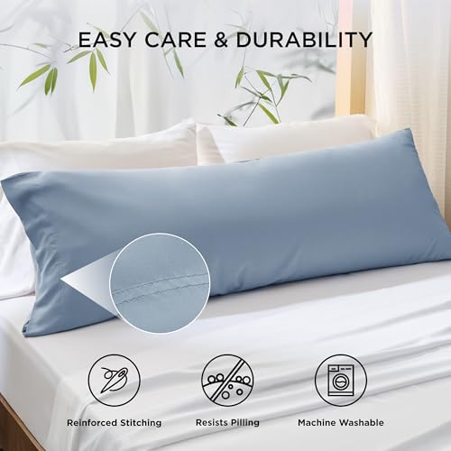 Bedsure Body Pillow Cover, Cooling Body Pillow Pillowcase for Hot Sleepers, Rayon Derived from Bamboo, Breathable & Silky Soft Long Pillow Case Cover with Envelope Closure, Grey Blue, 20x54 Inches