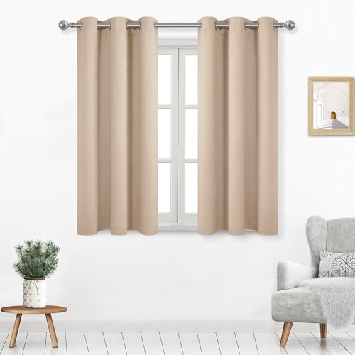 Image of DWCN Beige Blackout Curtains Room Darkening Grommet Thermal Insulated Light Blocking W 38 x L 45 Inch Length Curtain Panels for Bedroom Living Room, Set of 2 Thick Panels