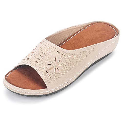 MYRA Women's Beige Embellished Orthopedic Slide Flats | Extra Soft Slippers for...