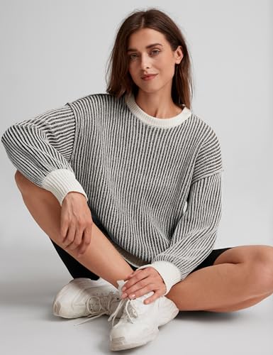 Beyond Chenille Sweater for Women 2025 Winter Crew Neck Pullover Sweater Color Block Knit Tops (13W-Black-L)2