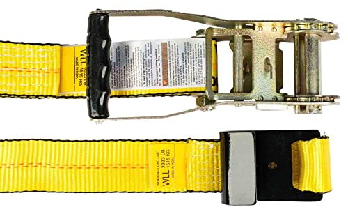 Mytee Products Ratchet Tie-Down Straps With Flat Hooks, 2" X 30' Ratchet Straps Yellow | 10,000 Lbs Breaking Strength | Tiedown Ratchet Straps For Flatbed, Truck, Trailers Pickup (10 Pack) #TOP4