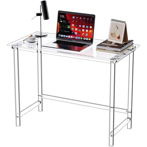Dewrhiixe Clear Acrylic Desk Study Laptop Computer Desk Writing Table Console Table for Bedroom Home Office Desk (Clear 39.319.629.5)