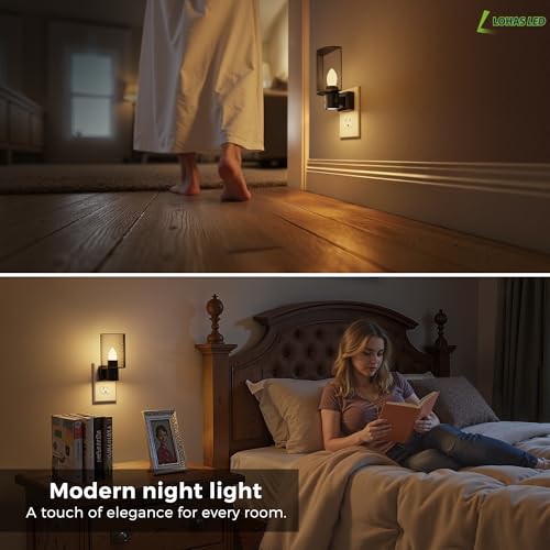 Image of L LOHAS LED Night Light, 2 Pack Night Lights Plug into Wall, 3000K Warm White, Farmhouse Plug in Light with Dusk to Dawn Sensor, for Bedroom, Bathroom, Kitchen, Hallway