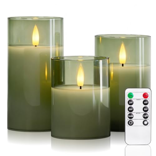 5plots Glass Flameless Candles with Remote Timer Real Wax LED Set of 3