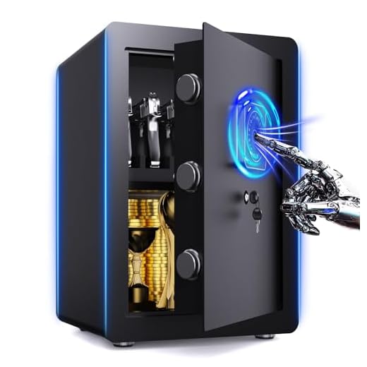 2.5 Cuft Safe Box Fireproof Waterproof for money Fireproof safe for home Biometric Small Money Safes with Removable Shelves for Cash Led Light for Office Hotel Home Use Fire Water Proof Safes