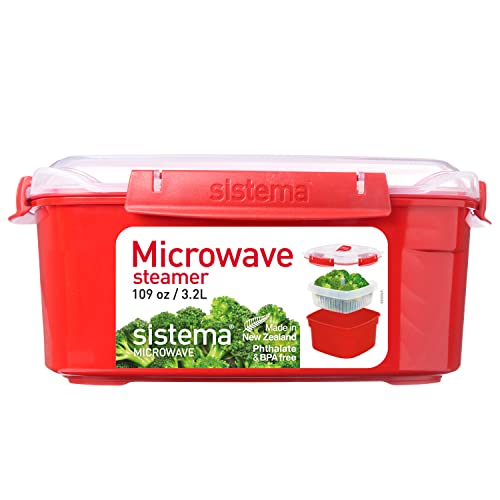 Sistema Microwave Dampfgarer | groß mit herausnehmbarem Korb | 3,2 l | rot