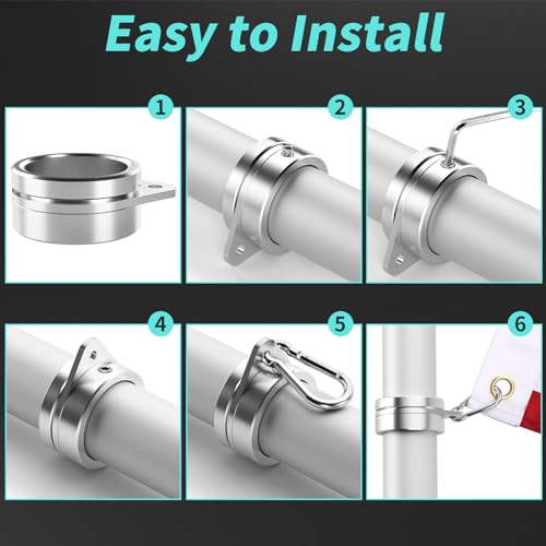 Hoople FLAG POLE RINGS 2 PC Pole Rings 1.5 Inch 4Pc, Aluminum Alloy Flag Pole Clips Swivels, 360°Rotating Anti Wrap Flag Mounting Rings, No Tangle Flagpole Rings thumb #6