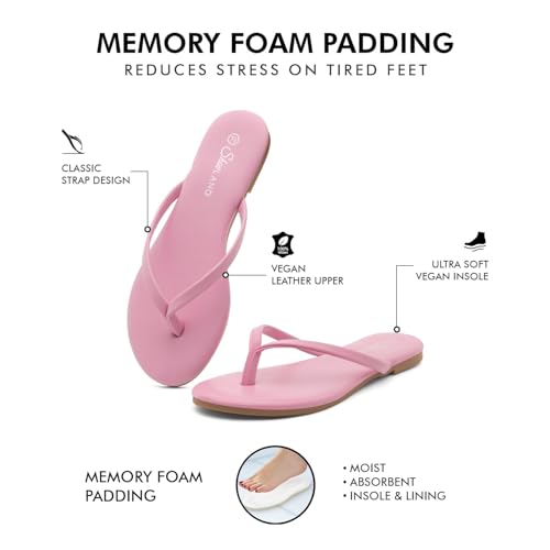 Image of Shoe Land Thong Flip Flops for Women, Memory Foam Flat Sandals, Lightweight Summer Slides, Non Slip Comfort Sandals for Beach, Travel and Everyday Wear