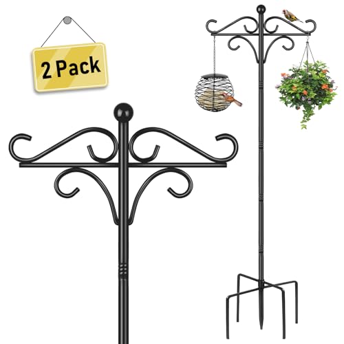 2 Pack Bird Feeders Hanging Station, 195cm Free Standing Wild Bird Feeder Poles and Hangers Heavy Duty Metal Bird Feeding Stand Shepherd Crook Hook for Outdoor Garden Light Lantern