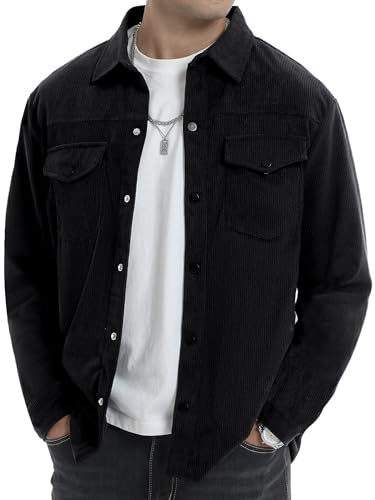 Vortewind Hemdjacke Herren Hemd Herren Langarm mit 2 Klappentaschen Knopfleiste Cordhemd Regular Fit Overshirt Frühling Herbst Freizeithemd