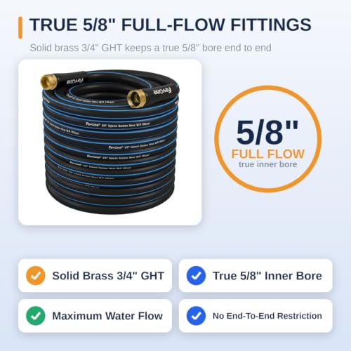 FEVONE Kink Free Garden Hose 75 ft, Heavy Duty Water Hose | Flexible Lightweight, Hybrid Polymer, 5/8 ID, 600 PSI, Leak-Proof, Solid Brass 3/4 GHT Fittings for Garden Watering