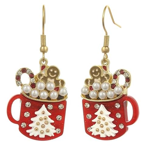 Madison Tyler Mug Christmas Earrings for Women | Cute Christmas Tree Candy Cane Pearl Glass Dangle Earrings | Christmas Jewelry | Holiday Gifts Cover