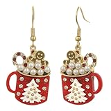 Madison Tyler Mug Christmas Earrings for Women | Cute Christmas Tree Candy Cane Pearl Glass Dangle Earrings | Christmas Jewelry | Holiday Gifts