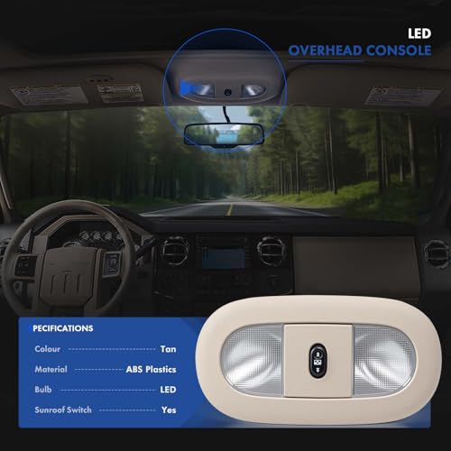 Image of LED Front Overhead Console Interior Dome Map Light w /Sunroof Switch, Tan | Compatible with Ford F250 F350 F450 F550 Super Duty 2008-2010, Replace# 8C3Z-25519A70-AA